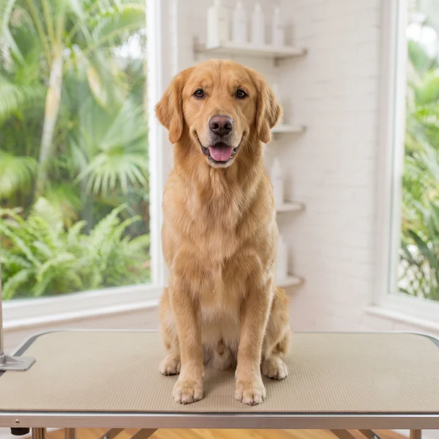 A Golden Retriever groomed at Dog Crafters in Saint Petersburg